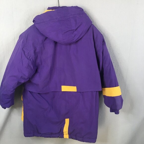 Vintage East West Puffer Coat Womens Medium Purple Yellow Adorondak Ski Jacket - Picture 2 of 16